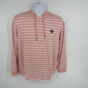 C & C California Women's Striped Misty Rose Hoodie Heart Patch Shirt S NWT $68